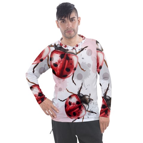 Ladybugs-pattern-texture-watercolor Men s Pique Long Sleeve Tee by Vaneshart