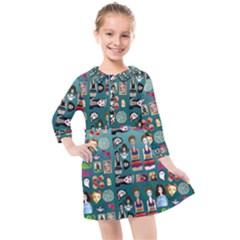 Kawaiicollagepattern2 Kids  Quarter Sleeve Shirt Dress by snowwhitegirl