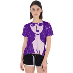 Purple Cat Ear Hat Girl Floral Wall Open Back Sport Tee by snowwhitegirl