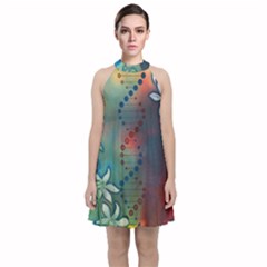 Flower Dna Velvet Halter Neckline Dress  by RobLilly