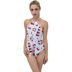 Nautical Seamless Pattern Go With The Flow One Piece Swimsuit by BangZart