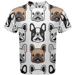 Dog French Bulldog Seamless Pattern Face Head Men s Cotton Tee by BangZart