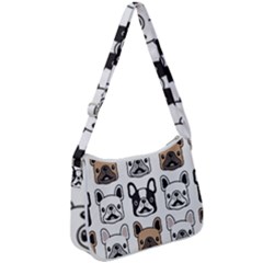 Dog French Bulldog Seamless Pattern Face Head Zip Up Shoulder Bag by BangZart