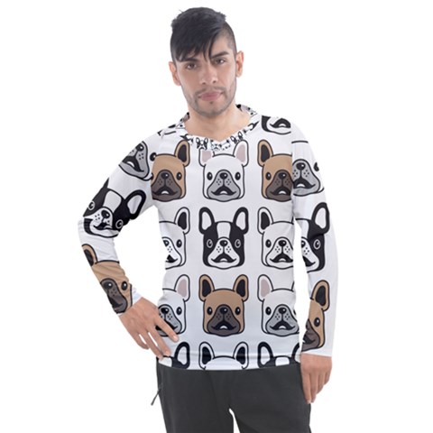 Dog French Bulldog Seamless Pattern Face Head Men s Pique Long Sleeve Tee by BangZart