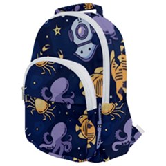 Marine Seamless Pattern Thin Line Memphis Style Rounded Multi Pocket Backpack by BangZart