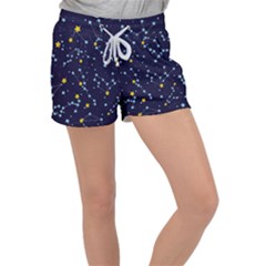 Seamless Pattern With Cartoon Zodiac Constellations Starry Sky Velour Lounge Shorts by BangZart