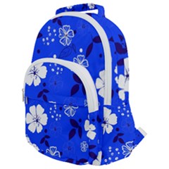 Blooming Seamless Pattern Blue Colors Rounded Multi Pocket Backpack by BangZart