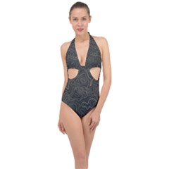 Damask Seamless Pattern Halter Front Plunge Swimsuit by BangZart