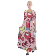 Tomato Seamless Pattern Juicy Tomatoes Food Sauce Ketchup Soup Paste With Fresh Red Vegetables Half Sleeves Maxi Dress by BangZart