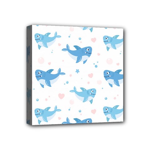 Seamless Pattern With Cute Sharks Hearts Mini Canvas 4  X 4  (stretched) by BangZart