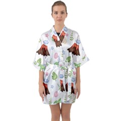 Cute Palm Volcano Seamless Pattern Half Sleeve Satin Kimono  by BangZart