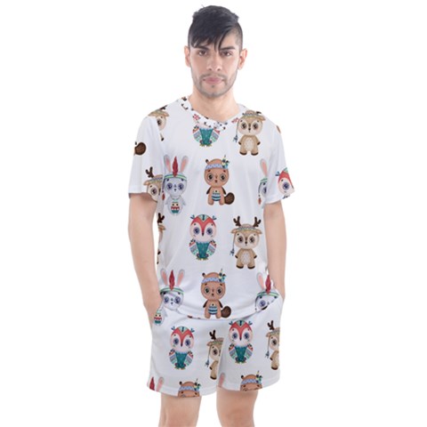 Cute Cartoon Boho Animals Seamless Pattern Men s Mesh Tee And Shorts Set by BangZart