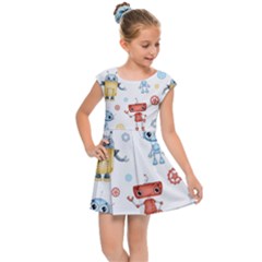 Cute Cartoon Robots Seamless Pattern Kids  Cap Sleeve Dress by BangZart