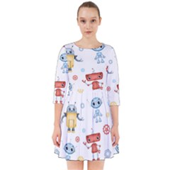 Cute Cartoon Robots Seamless Pattern Smock Dress by BangZart