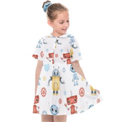 Cute Cartoon Robots Seamless Pattern Kids  Sailor Dress by BangZart