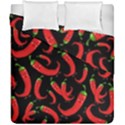 Seamless vector pattern hot red chili papper black background Duvet Cover Double Side (California King Size) View1