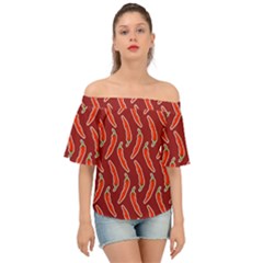 Chili Pattern Red Off Shoulder Short Sleeve Top by BangZart