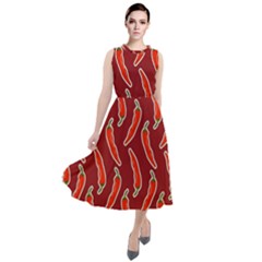 Chili Pattern Red Round Neck Boho Dress by BangZart