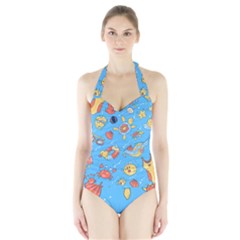 Hand Drawn Seamless Pattern Summer Time Halter Swimsuit by BangZart