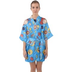 Hand Drawn Seamless Pattern Summer Time Half Sleeve Satin Kimono  by BangZart