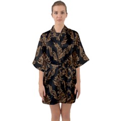 Vintage Pattern Half Sleeve Satin Kimono  by BangZart