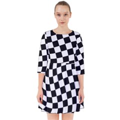 Weaving Racing Flag, Black And White Chess Pattern Smock Dress by Casemiro