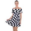 Weaving racing flag, black and white chess pattern Off Shoulder Velour Dress View1