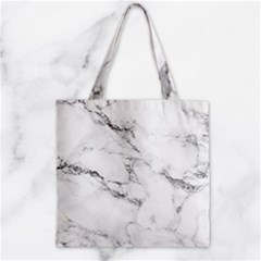 White Faux Marble Zipper Grocery Tote Bag by Dushan