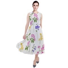 Botanical Flowers Round Neck Boho Dress by Dushan