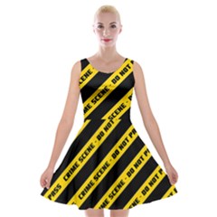 Warning Colors Yellow And Black - Police No Entrance 2 Velvet Skater Dress by DinzDas