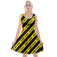 Warning Colors Yellow And Black - Police No Entrance 2 Reversible Velvet Sleeveless Dress by DinzDas