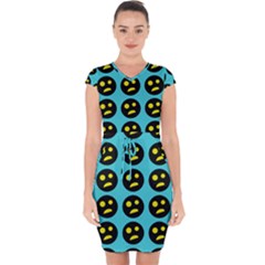 005 - Ugly Smiley With Horror Face - Scary Smiley Capsleeve Drawstring Dress  by DinzDas