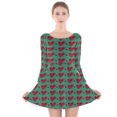 Evil Heart Graffiti Pattern Long Sleeve Velvet Skater Dress by DinzDas