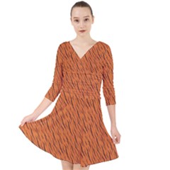 Animal Skin - Lion And Orange Skinnes Animals - Savannah And Africa Quarter Sleeve Front Wrap Dress by DinzDas