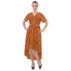 Animal Skin - Lion And Orange Skinnes Animals - Savannah And Africa Front Wrap High Low Dress by DinzDas