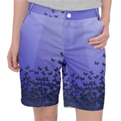 Gradient Butterflies Pattern, Flying Insects Theme Pocket Shorts by Casemiro