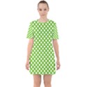 Pastel green lemon, white polka dots pattern, classic, retro style Sixties Short Sleeve Mini Dress View1