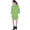 Pastel green lemon, white polka dots pattern, classic, retro style V-Neck Flare Sleeve Mini Dress View2