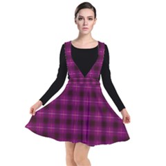 Dark Purple, Violet Tartan, Buffalo Plaid Like Pattern Plunge Pinafore Dress by Casemiro