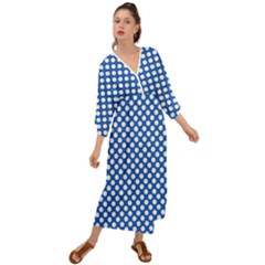 Pastel Blue, White Polka Dots Pattern, Retro, Classic Dotted Theme Grecian Style  Maxi Dress by Casemiro