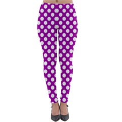 White And Purple, Polka Dots, Retro, Vintage Dotted Pattern Lightweight Velour Leggings by Casemiro