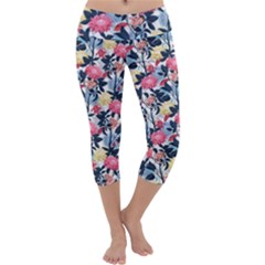 Beautiful Floral Pattern Capri Yoga Leggings by TastefulDesigns