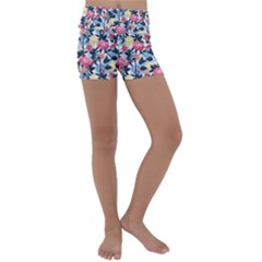 Beautiful Floral Pattern Kids  Lightweight Velour Yoga Shorts by TastefulDesigns