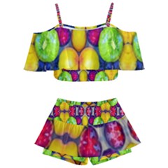 Fruits And Vegetables Pattern Kids  Off Shoulder Skirt Bikini by dflcprintsclothing