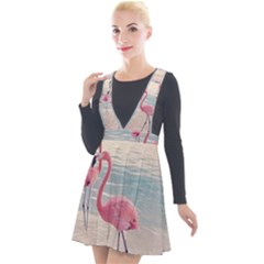 Flamingos Beach Plunge Pinafore Velour Dress by Sparkle