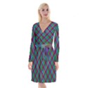 Purple, green tartan, retro buffalo plaid pattern, classic tiled theme Long Sleeve Velvet Front Wrap Dress View1