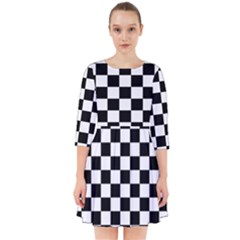 Black And White Chessboard Pattern, Classic, Tiled, Chess Like Theme Smock Dress by Casemiro