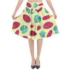 Watermelons, Fruits And Ice Cream, Pastel Colors, At Yellow Flared Midi Skirt by Casemiro