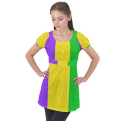 Carnival Mardi Gras Purple Yellow Green Stripes Puff Sleeve Tunic Top by yoursparklingshop