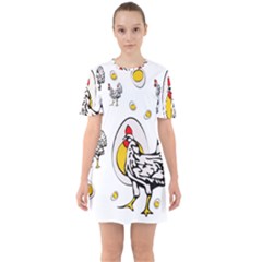 Roseanne Chicken, Retro Chickens Sixties Short Sleeve Mini Dress by EvgeniaEsenina